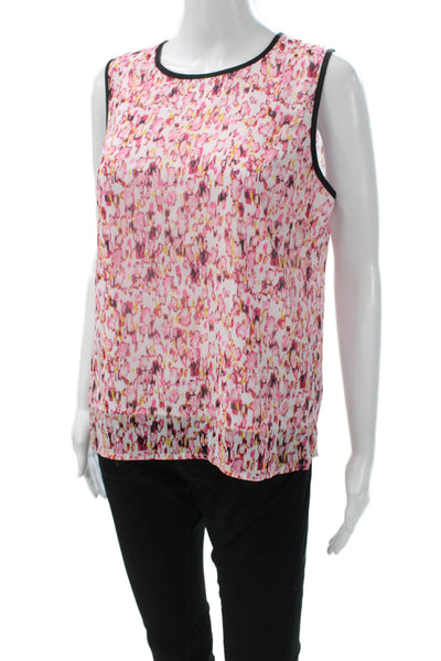 DKNY Womens Basic Sleeveless Floral Blouse Multicolor Zip Round Neck Size S