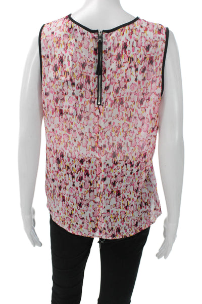 DKNY Womens Basic Sleeveless Floral Blouse Multicolor Zip Round Neck Size S