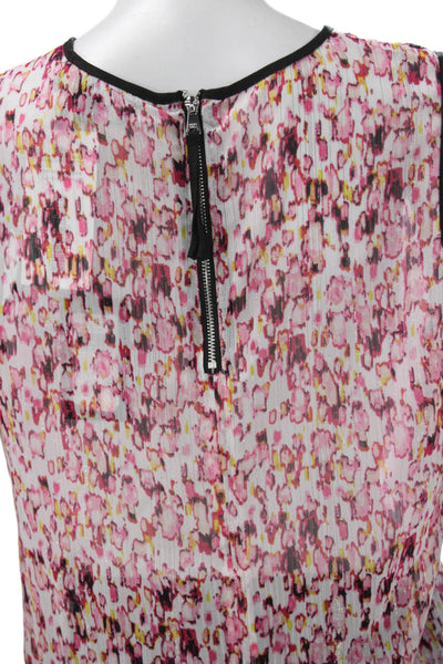 DKNY Womens Basic Sleeveless Floral Blouse Multicolor Zip Round Neck Size S