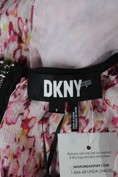 DKNY Womens Basic Sleeveless Floral Blouse Multicolor Zip Round Neck Size S