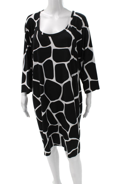 Michael Michael Kors Women Black Animal Print Shift Dress 3/4 Sleeve Size XL