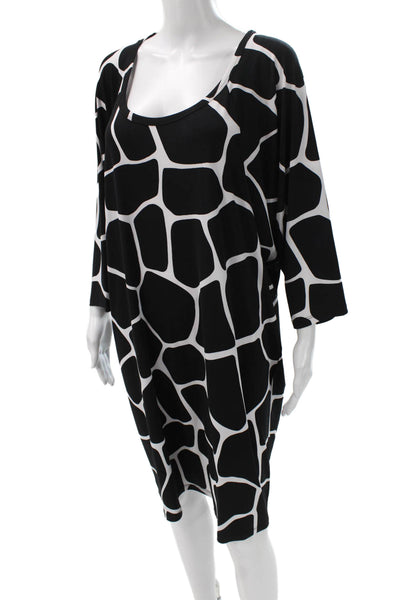 Michael Michael Kors Women Black Animal Print Shift Dress 3/4 Sleeve Size XL