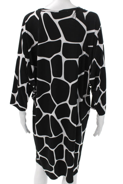 Michael Michael Kors Women Black Animal Print Shift Dress 3/4 Sleeve Size XL
