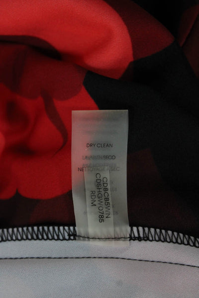 Calvin Klein Women Sheath Dress Red Floral Boat Neck 3/4 Sleeve Size 12