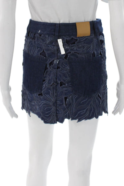 Simkhai Womens Mini Floral Cotton Skirt Button Closure Blue Size 24