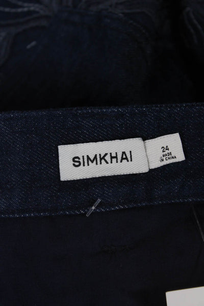 Simkhai Womens Mini Floral Cotton Skirt Button Closure Blue Size 24