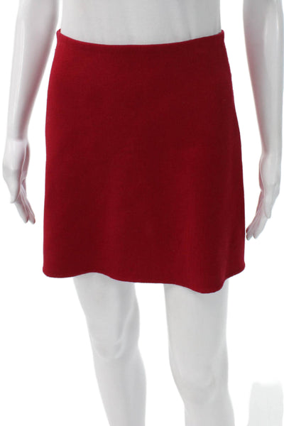 Theory Women Straight Pencil Mini Skirt Red Virgin Wool Zip Size 4