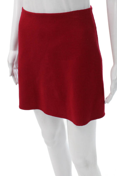 Theory Women Straight Pencil Mini Skirt Red Virgin Wool Zip Size 4