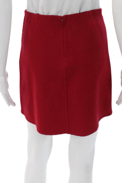 Theory Women Straight Pencil Mini Skirt Red Virgin Wool Zip Size 4