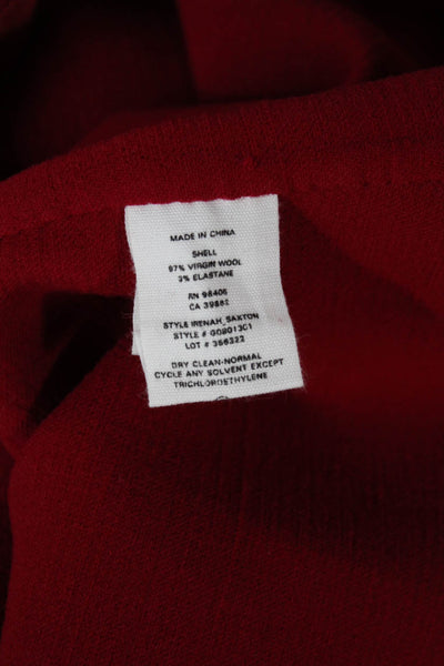 Theory Women Straight Pencil Mini Skirt Red Virgin Wool Zip Size 4