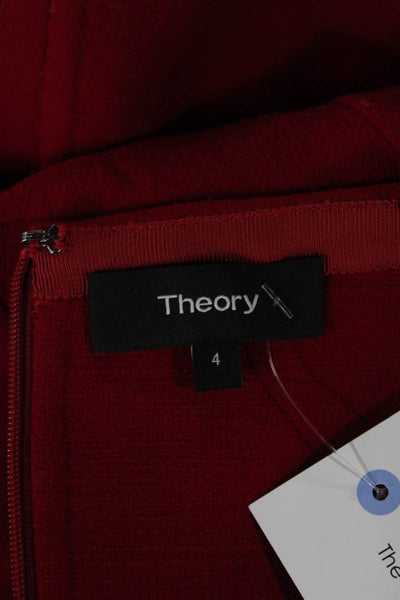 Theory Women Straight Pencil Mini Skirt Red Virgin Wool Zip Size 4