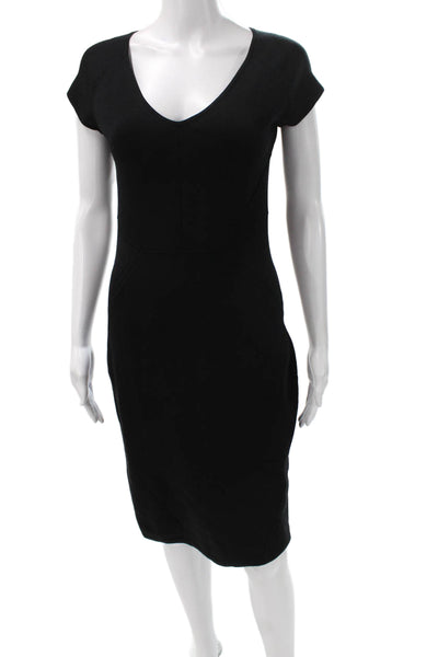 Narciso Rodriguez Womens Sheath Dress Black Wool Short Sleeve Size 44