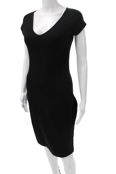 Narciso Rodriguez Womens Sheath Dress Black Wool Short Sleeve Size 44