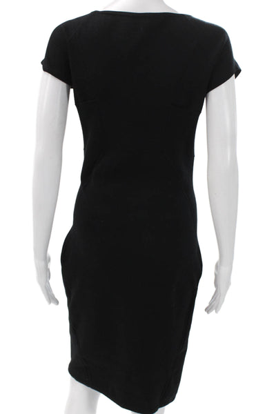 Narciso Rodriguez Womens Sheath Dress Black Wool Short Sleeve Size 44