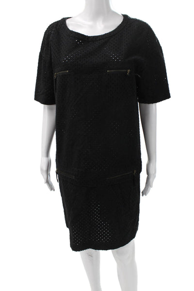 See by Chloe Women Black T-Shirt Dress Cotton Short Sleeve Round Neck Size 12