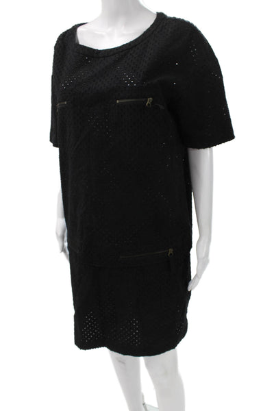 See by Chloe Women Black T-Shirt Dress Cotton Short Sleeve Round Neck Size 12