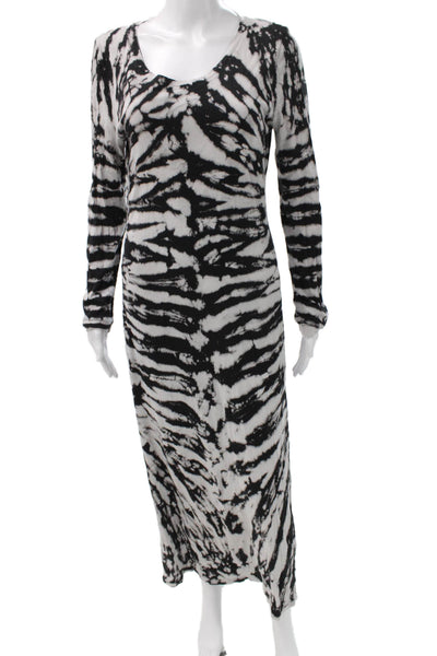 Raquel Allegra Women Maxi Dress Black Tie Dye Scoop Neck Long Sleeve Size 3
