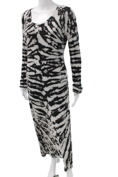 Raquel Allegra Women Maxi Dress Black Tie Dye Scoop Neck Long Sleeve Size 3