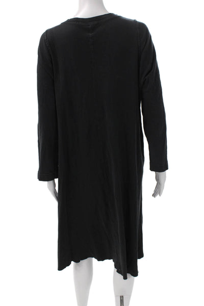 Raquel Allegra Womens Black Cotton V Neck Long Sleeve Shift Dress Size 2