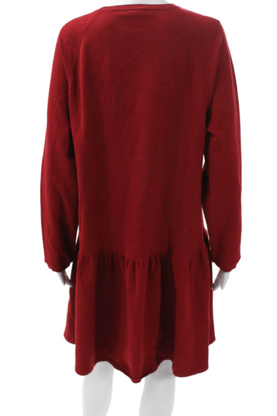 Max Mara Womens Trapeze Swing Dress Red Long Sleeve Short Polyester Size 2XL