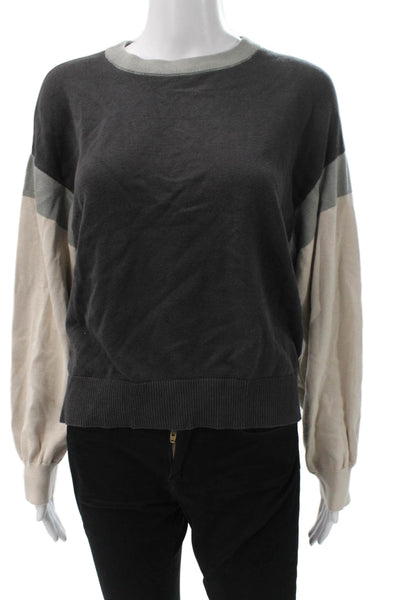 Monrow Womens Pullover Cotton Crewneck Multicolor Long Sleeve Sweater Size L