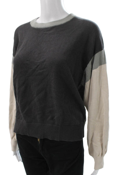 Monrow Womens Pullover Cotton Crewneck Multicolor Long Sleeve Sweater Size L