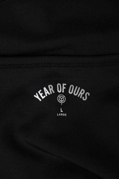 Year Of Ours Women Cropped V-Neck Long Sleeve Black Nylon T-Shirt Size L