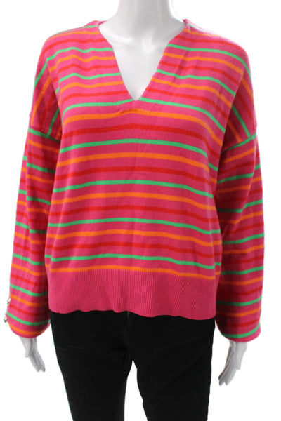 Kerri Rosenthal Women Sweater Multicolor Striped V-Neck Long-Sleeve Size S