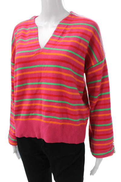 Kerri Rosenthal Women Sweater Multicolor Striped V-Neck Long-Sleeve Size S