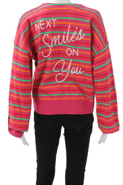 Kerri Rosenthal Women Sweater Multicolor Striped V-Neck Long-Sleeve Size S