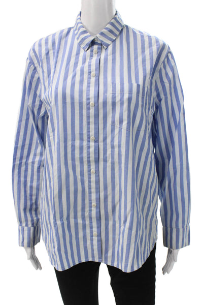 Madewell Womens Striped Cotton Collared Basic Long Sleeve Button-Up Blue Size M