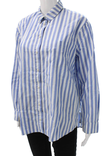Madewell Womens Striped Cotton Collared Basic Long Sleeve Button-Up Blue Size M