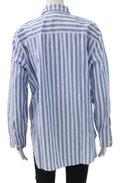 Madewell Womens Striped Cotton Collared Basic Long Sleeve Button-Up Blue Size M