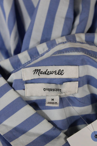 Madewell Womens Striped Cotton Collared Basic Long Sleeve Button-Up Blue Size M