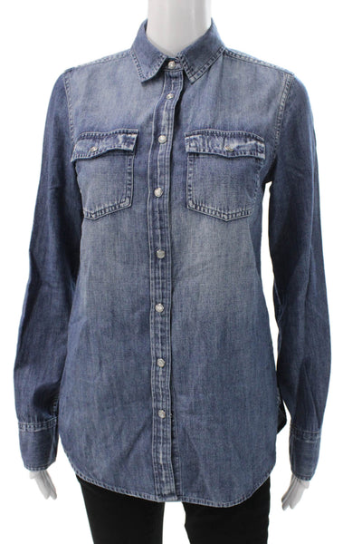 J Crew Women Denim Collared Button-Up Long Sleeve Blue Size 2 Tall