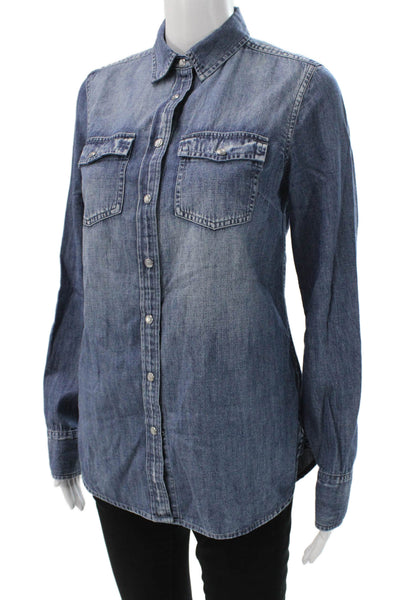 J Crew Women Denim Collared Button-Up Long Sleeve Blue Size 2 Tall