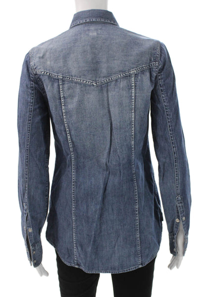 J Crew Women Denim Collared Button-Up Long Sleeve Blue Size 2 Tall