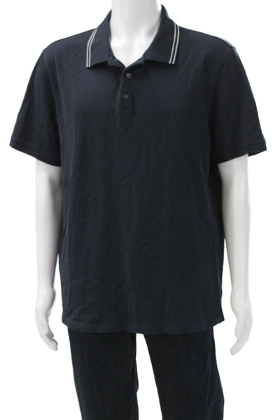Theory Mens Short Sleeve Collared Knit Polo Shirt Navy Blue Cotton Size 2XL