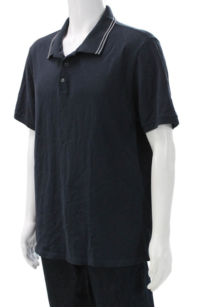 Theory Mens Short Sleeve Collared Knit Polo Shirt Navy Blue Cotton Size 2XL