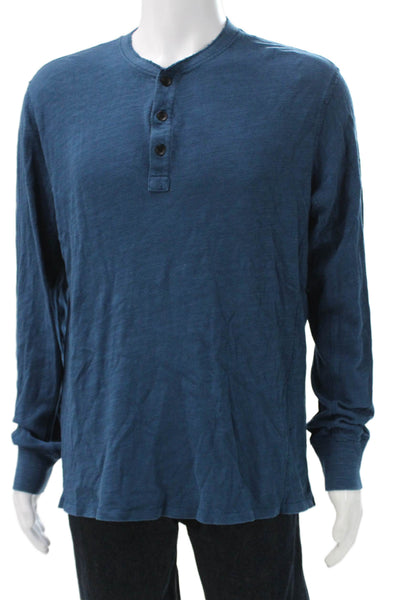Rag & Bone Mens Blue Cotton Blend Henley Pullover Long Sleeve T Shirt Size L