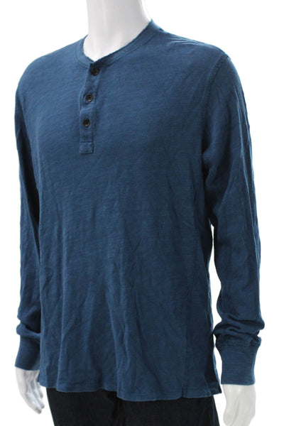 Rag & Bone Mens Blue Cotton Blend Henley Pullover Long Sleeve T Shirt Size L