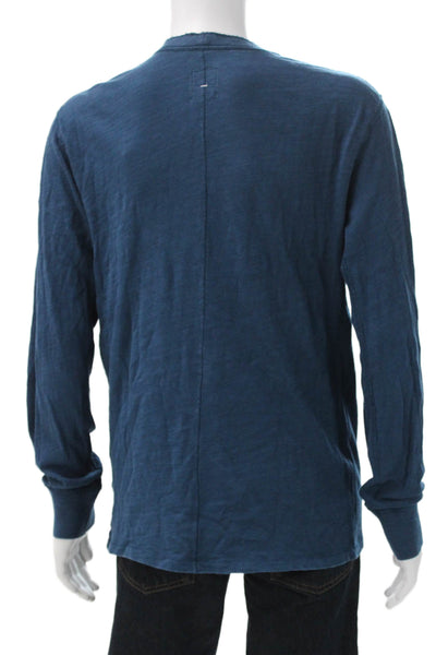 Rag & Bone Mens Blue Cotton Blend Henley Pullover Long Sleeve T Shirt Size L