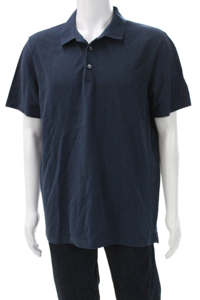 Theory Mens Short Sleeve Collared Knit Polo Shirt Navy Blue Size Extra Large