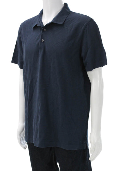 Theory Mens Short Sleeve Collared Knit Polo Shirt Navy Blue Size Extra Large