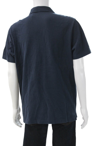 Theory Mens Short Sleeve Collared Knit Polo Shirt Navy Blue Size Extra Large