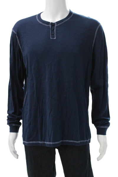 Cotton By Autumn Cashmere Mens Henley Long Sleeve T-Shirt Blue Size XL