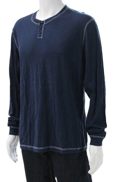 Cotton By Autumn Cashmere Mens Henley Long Sleeve T-Shirt Blue Size XL