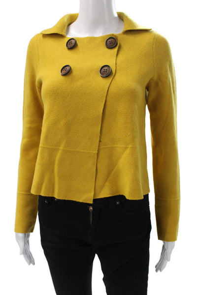 J Crew Womens Yellow Collared Cotton Blend Cardigan Long Sleeve Size S