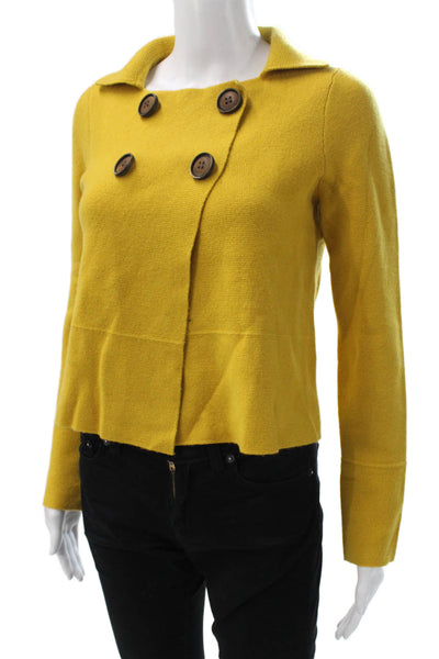 J Crew Womens Yellow Collared Cotton Blend Cardigan Long Sleeve Size S