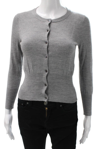 J Crew Womens Merino Wool Cardigan Crew Neck Gray Long Sleeve Size S